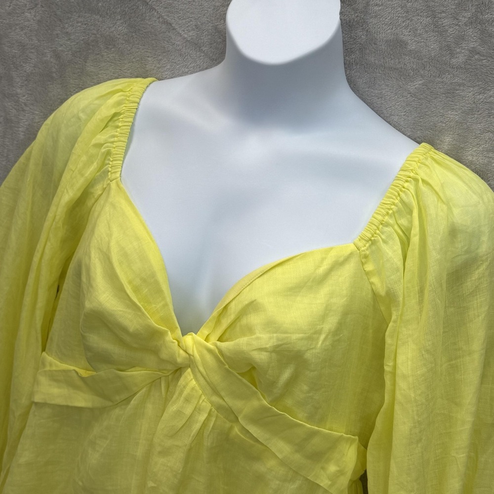 Banana Republic Blouse Womens XXL Yellow Ramie Twist Front‎ Balloon Sleeve - Picture 3 of 10